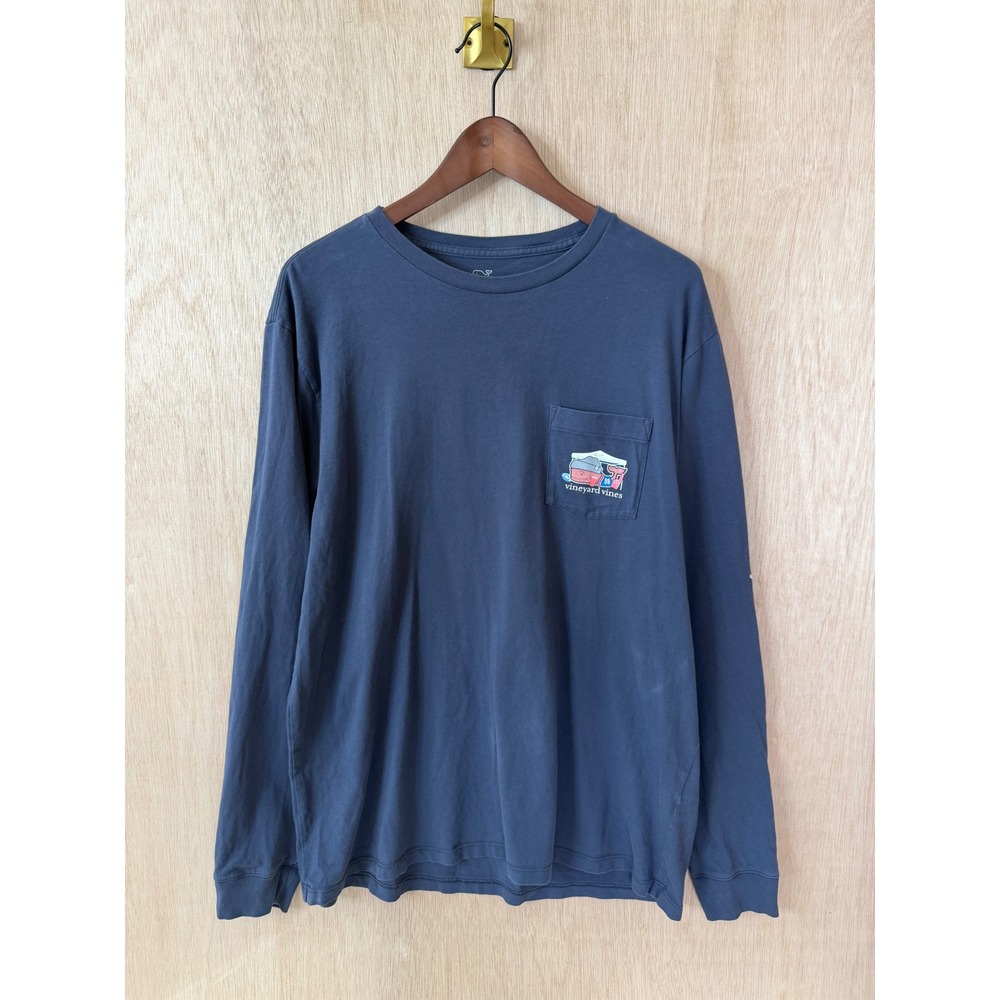 Vineyard Vines Mens Navy Blue Long Sleeve Tailgate Whale Pocket T-Shirt Size L